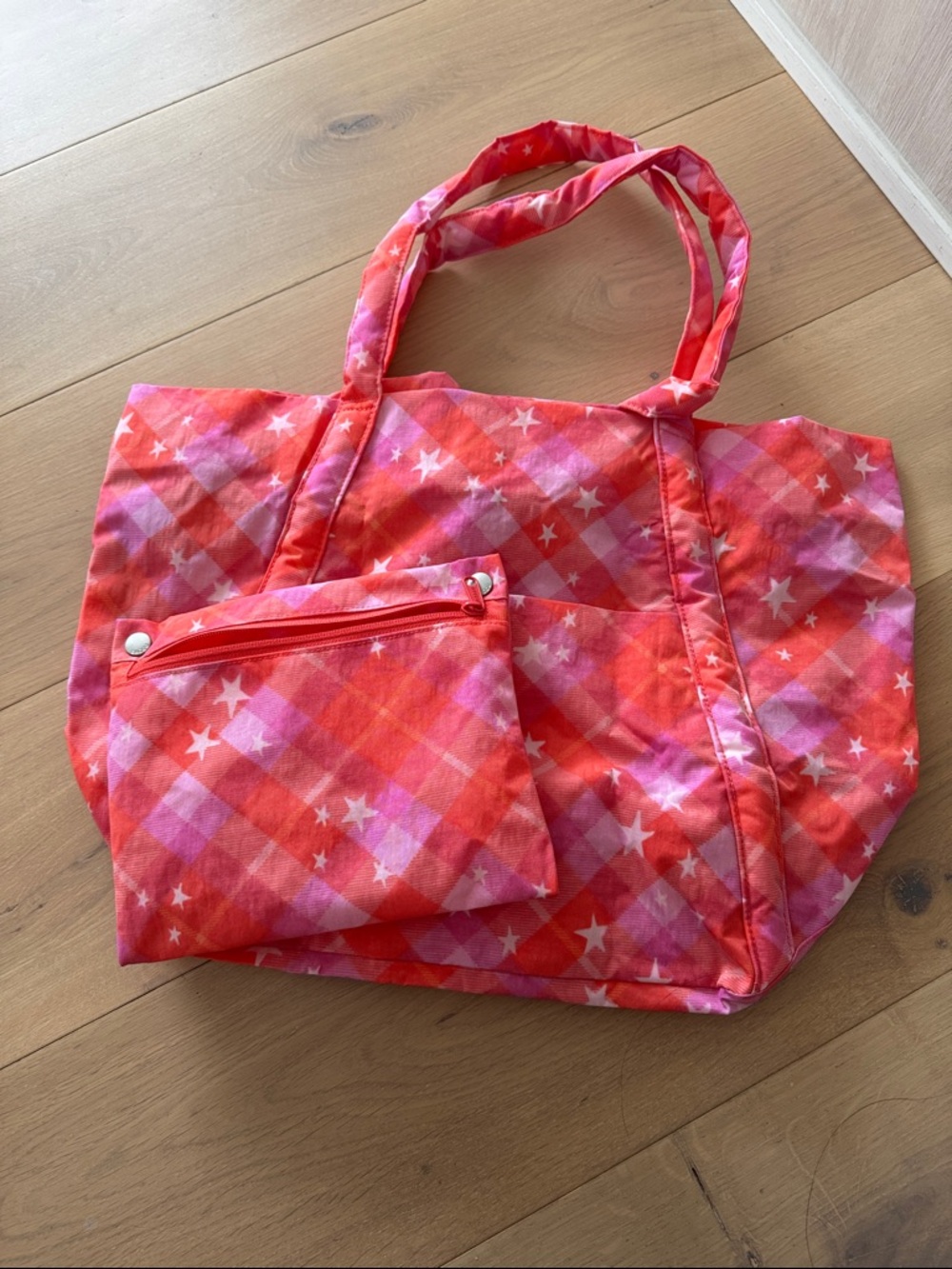 Baggu Pink Star Plaid Cloud Bag
